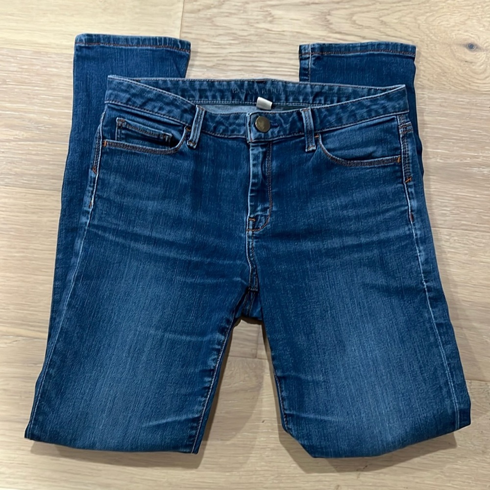 BANANA REPUBLIC mid rise skinny jeans, size 28P dark blue color